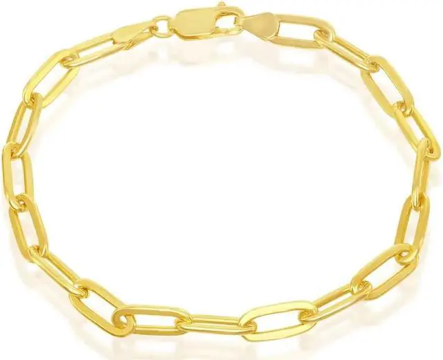 Main image of Solid 925 Sterling Silver 14K Gold plated Paper Clip Bracelet 4mm Width, 7 Inch Paperclip Chain Italy