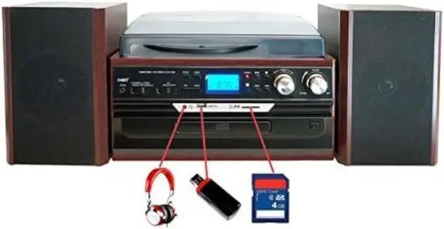Alt view image 9 of 11 - 7-in-1 Boytone BT-24DJM Turntable with Bluetooth Connection, 3 Speed 33, 45, 78 Rpm, CD, Cassette Player AM, FM USB, SD