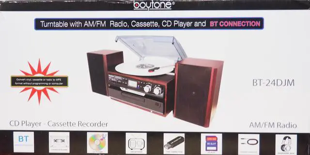 Alt view image 4 of 7 - Boytone BT-24DJM Bluetooth Record Player Turntable Stereo System CD Cassette