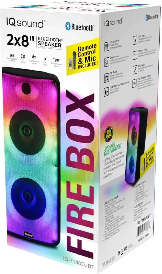 Alt view image 4 of 5 - Supersonic Fire Box 2 x 8 TWS Bluetooth Speaker W/ Light Show & Microphone IQ-7188DJBT