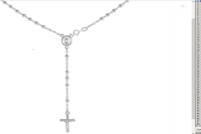925 Sterling Silver Italian 6mm Rosary Beads Chain with Cross