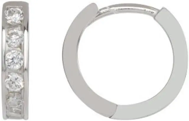 Alt view image 3 of 7 - 925 Sterling Silver Huggie Hoops Earrings 1 row Cubic Zirconia (CZ) Rhodium Plated  EH001-10MM