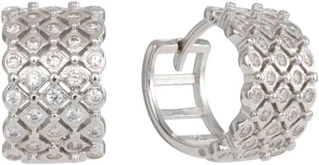 Alt view image 3 of 7 - 925 Sterling Silver Huggie Hoops Earrings with 4 row Cubic Zirconia ( CZ) Rhodium Plated EH005-12MM