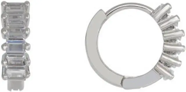 Alt view image 5 of 7 - 925 Sterling Silver Huggies Endless Earrings Hoops With  Baguette shape Cubic Zirconia BS12591P