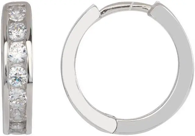 Alt view image 5 of 5 - 925 Sterling Silver Huggie Hoops Earrings 1 row Cubic Zirconia (CZ) Rhodium Plated  EH001-12MM