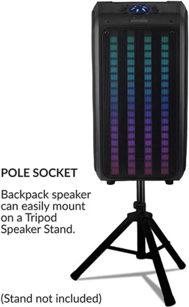 Alt view image 11 of 15 - Supersonic IQ Sound Sound Traveler 20 Watt Portable Backpack Speaker Microphone IQ-8265BT