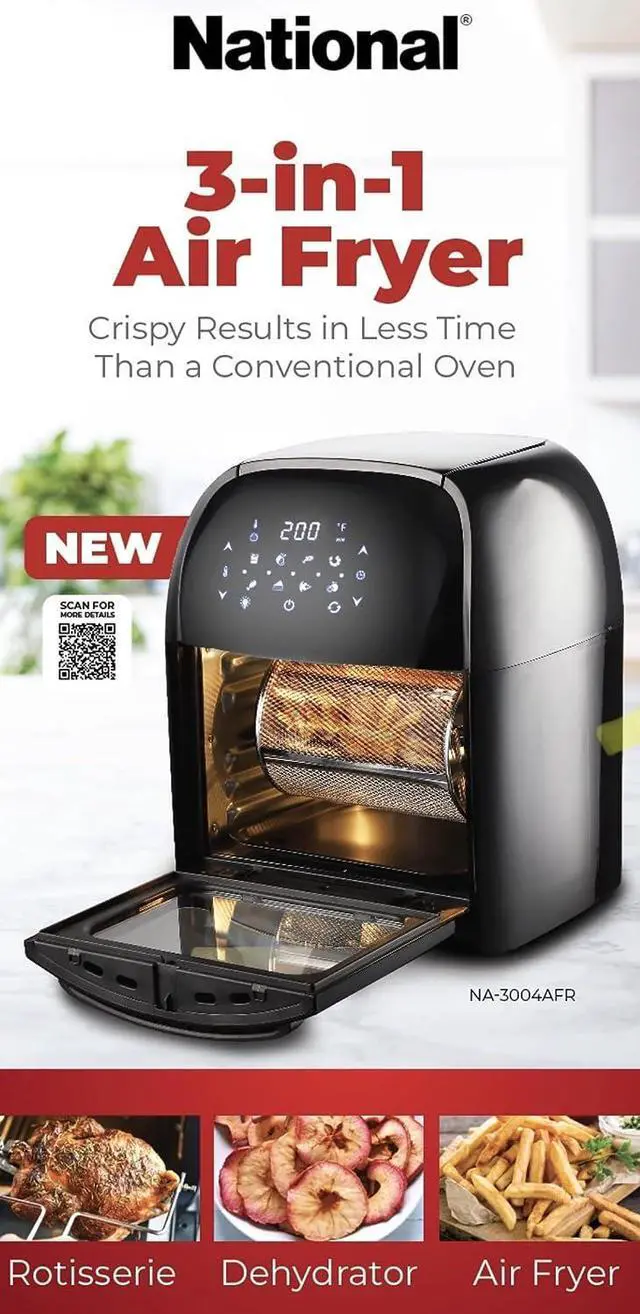 Alt view image 5 of 6 - National NA3004AFBLK 12 Qt. 3-in-1 Air Fryer, Oven, & Dehydrator