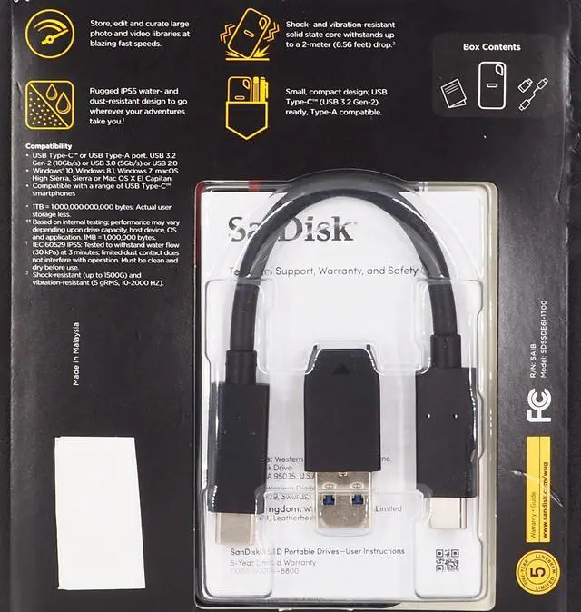 Alt view image 2 of 3 - SanDisk Extreme Portable 1TB External USB-C NVMe SSD : SDSSDE61-1T00-AT - Black