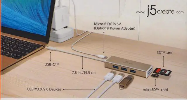 Alt view image 18 of 20 - j5create USB 3.1 Type-C 3-Port HUB with SD/Micro SD Card Reader