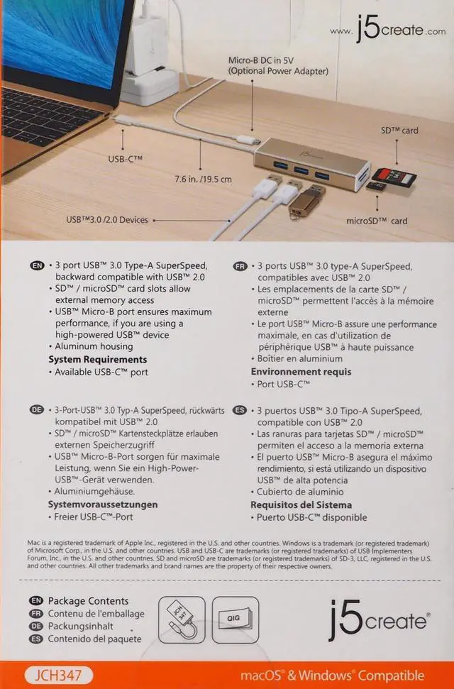 Alt view image 19 of 20 - j5create USB 3.1 Type-C 3-Port HUB with SD/Micro SD Card Reader