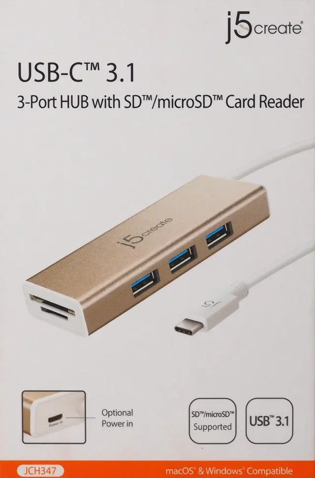Alt view image 17 of 20 - j5create USB 3.1 Type-C 3-Port HUB with SD/Micro SD Card Reader