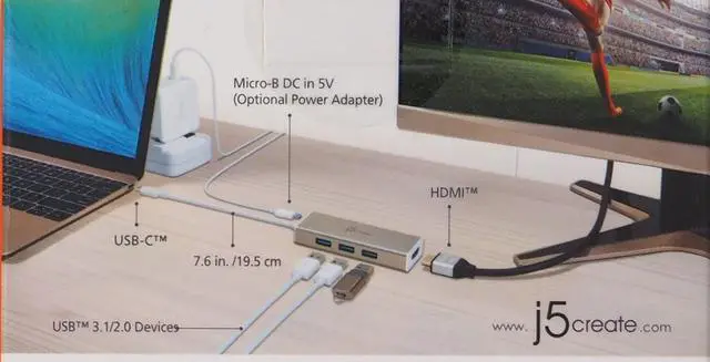 Alt view image 18 of 20 - j5create USB-C 3-Port USB 3.0 & 4K HDMI Hub