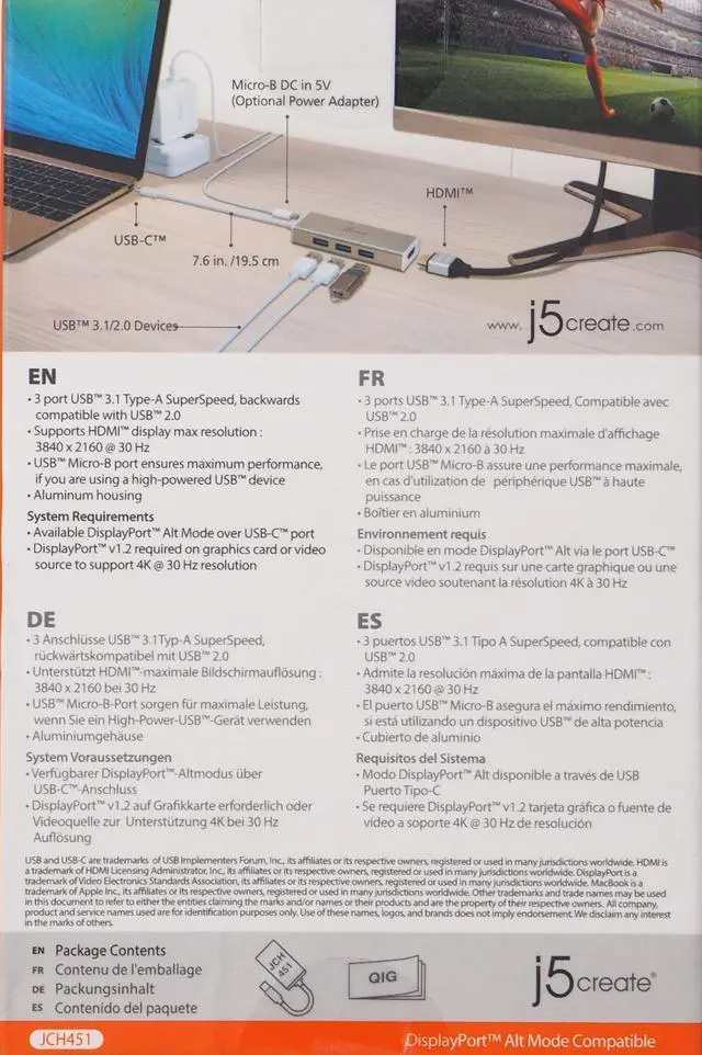 Alt view image 19 of 20 - j5create USB-C 3-Port USB 3.0 & 4K HDMI Hub