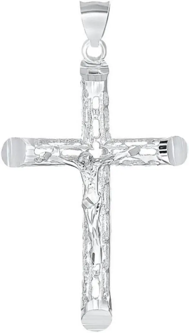 Main image of 925 Sterling Silver Tube Filigree Jesus Crucifix Cross Pendant Necklace with Chain, Italy, All ages