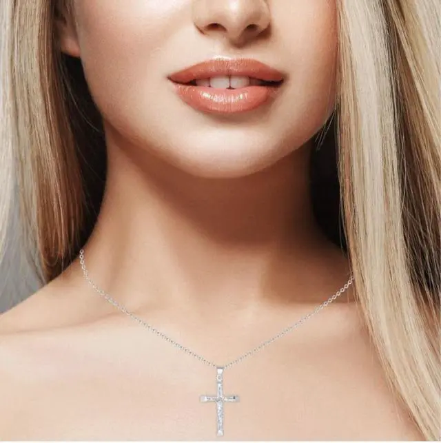 Alt view image 2 of 5 - 925 Sterling Silver Tube Filigree Jesus Crucifix Cross Pendant Necklace with Chain, Italy, All ages