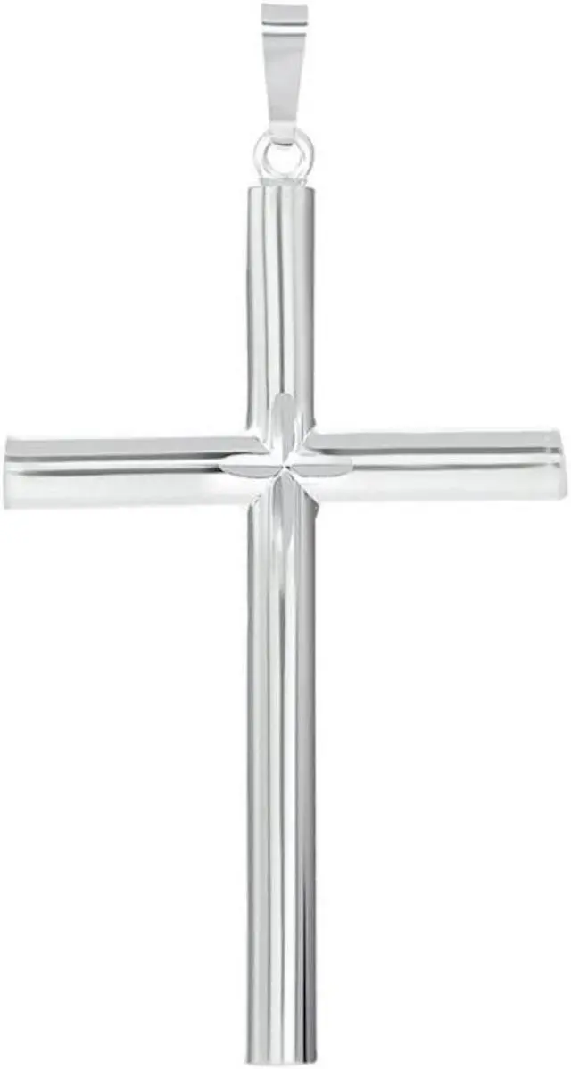 Main image of 0.925 Sterling Silver Tube Cross Pendant Necklace with Rolo Chain Made in Italy, Unisex, All ages