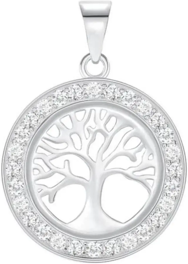 Main image of 925 Sterling Silver Tree of Life Necklace Pendant Rhodium Plated Clear CZ, Unisex, Italy, All Ages