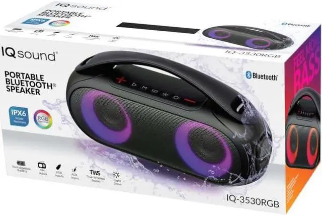 Alt view image 5 of 6 - IQ Sound IQ-3530RGB Portable Bluetooth Speaker with RGB Panel, IPX6 Water Resistant, TWS