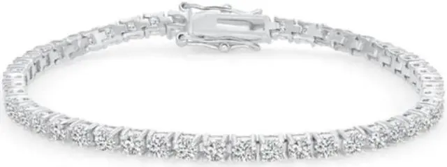 Main image of Solid 925 Sterling Silver 6.5 Tennis Bracelet 4mm Clear Cubic Zirconia Rhodium Plated for Women, Italy