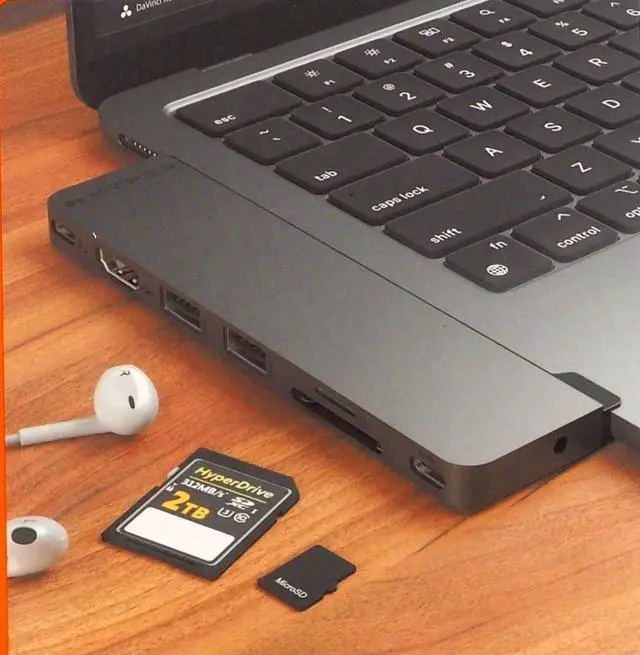 Alt view image 7 of 10 - HyperDrive Next 8 Port USB-C Hub, 4K HDMI, USB4/Thunderbolt 4, 1 USB-C, 2 USB-A, microSD/SD, travel dock for MacBook/PC Gray