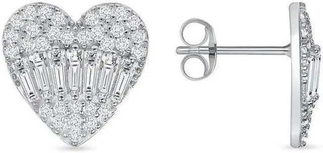 Alt view image 3 of 6 - 925 Sterling Silver Baguette Round Cubic Zirconia Heart Earrings Rhodium Plated for Women Italy