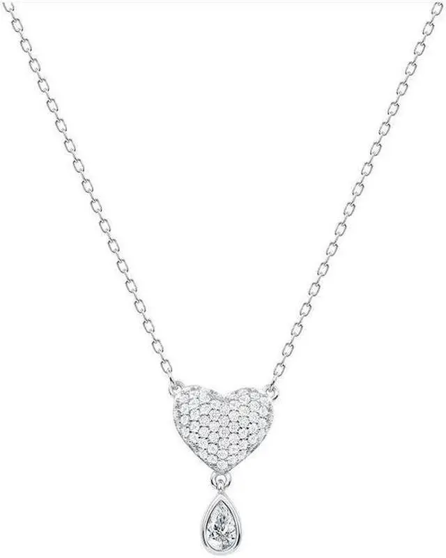Alt view image 3 of 4 - 925 Sterling Silver Pave Cubic Zirconia CZ Heart Shape Pendant Necklace Rhodium Plated 16" + 2" for Women, Italy