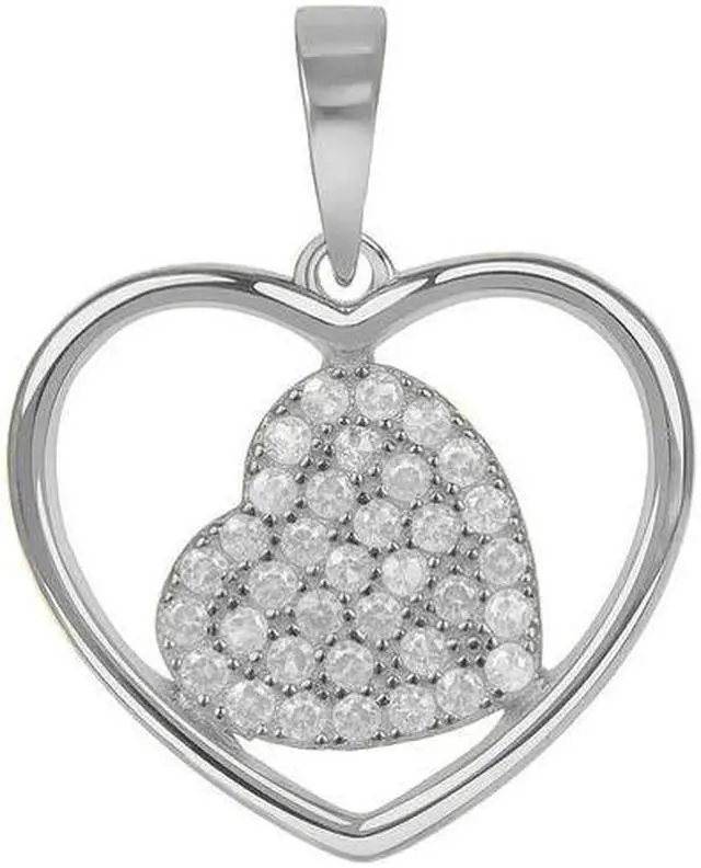 Alt view image 2 of 4 - 925 Sterling Silver Rhodium Plated Micro Pave Cubic Zirconia Heart in Big Heart Pendant for Women, Italy  MST
