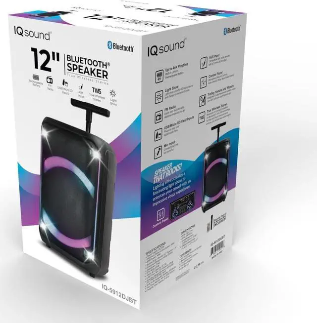 Alt view image 6 of 7 - IQ Sound IQ-5912DJBT 12-inch Portable Bluetooth Speaker with True Wireless Stereo, LED Lights, Full Control Panel