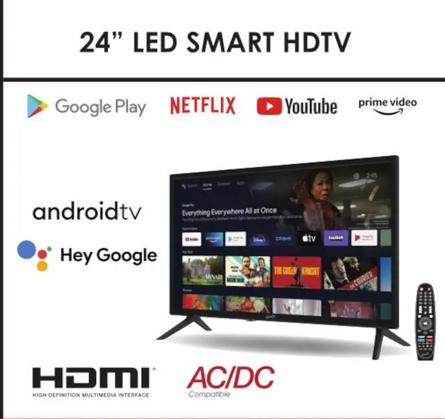 Alt view image 10 of 15 - Supersonic 24 DLED Smart HDTV w Google Assistant, ATSC & NTSC, HDMI USB, AC/DC Compatible SC-2450GTV