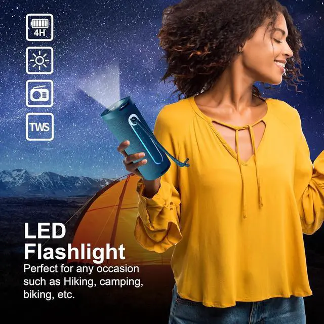 Alt view image 4 of 6 - IQ Sound SC-2340BT Portable Bluetooth Speaker LED Flashlight, TWS, FM Radio for Outdoor, Home Blue
