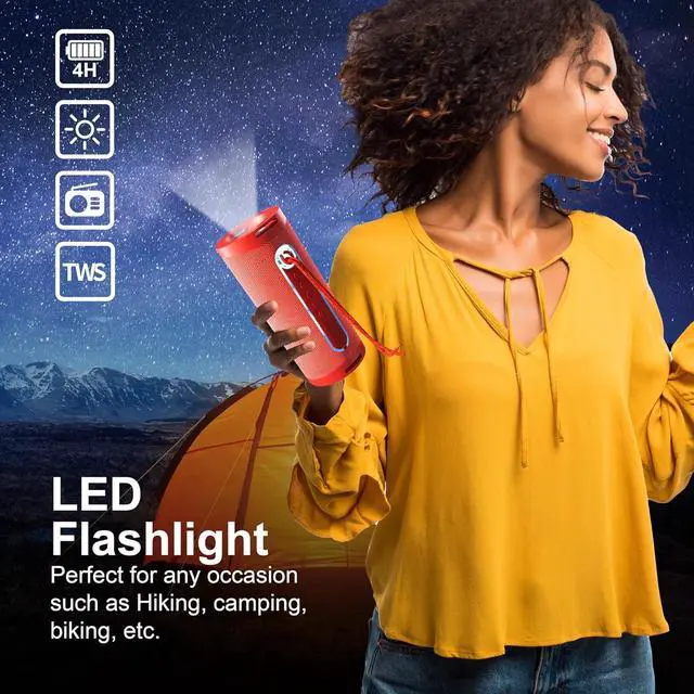 Alt view image 4 of 6 - IQ Sound SC-2340BT Portable Bluetooth Speaker LED Flashlight, TWS, FM Radio for Outdoor, Home Red