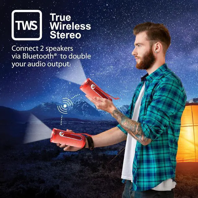Alt view image 3 of 6 - IQ Sound SC-2340BT Portable Bluetooth Speaker LED Flashlight, TWS, FM Radio for Outdoor, Home Red