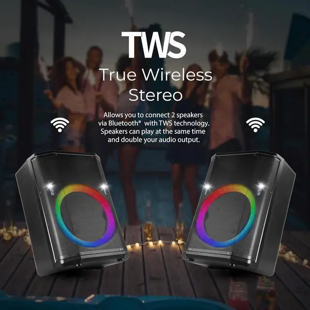 Alt view image 4 of 7 - Supersonic IQ Sound 15 Portable Bluetooth Speaker True Wireless Stereo Light Shows FM IQ-6715DJBT