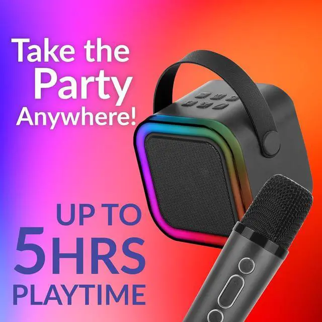 Alt view image 3 of 7 - IQ Sound Mini Karaoke Bluetooth Speaker Wireless Microphone, RGB Lights, Voice Effects IQ-708K Black