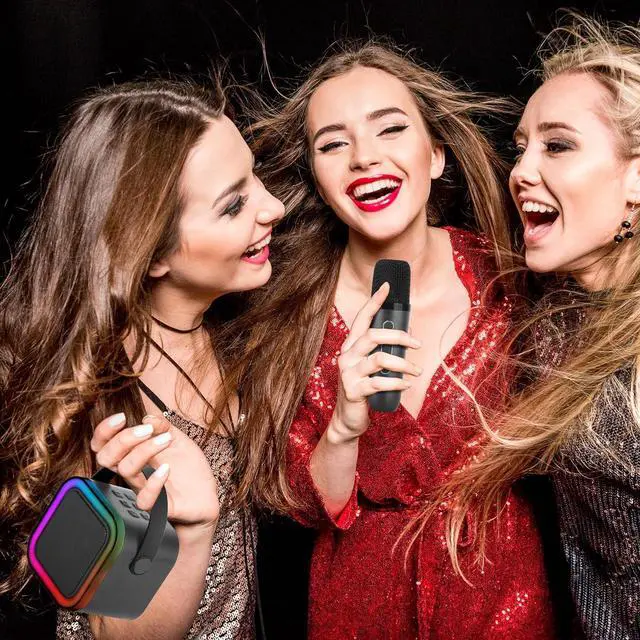 Alt view image 4 of 7 - IQ Sound Mini Karaoke Bluetooth Speaker Wireless Microphone, RGB Lights, Voice Effects IQ-708K Black