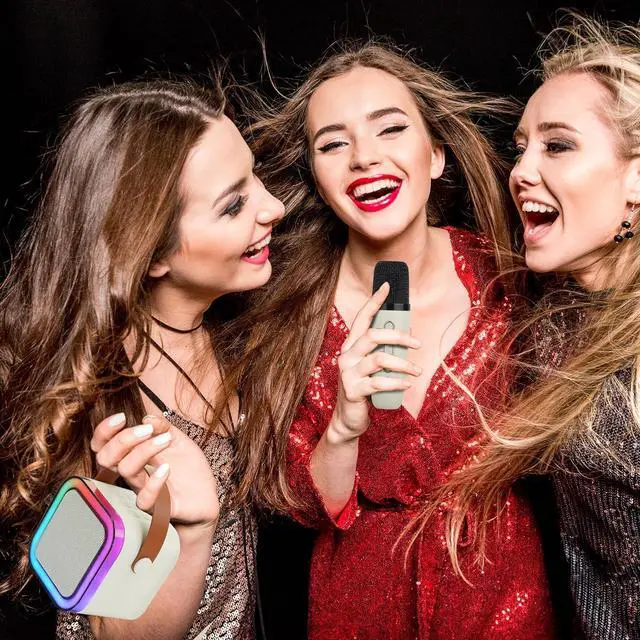 Alt view image 4 of 7 - IQ Sound Mini Karaoke Bluetooth Speaker Wireless Microphone, RGB Lights, Voice Effects IQ-708K White