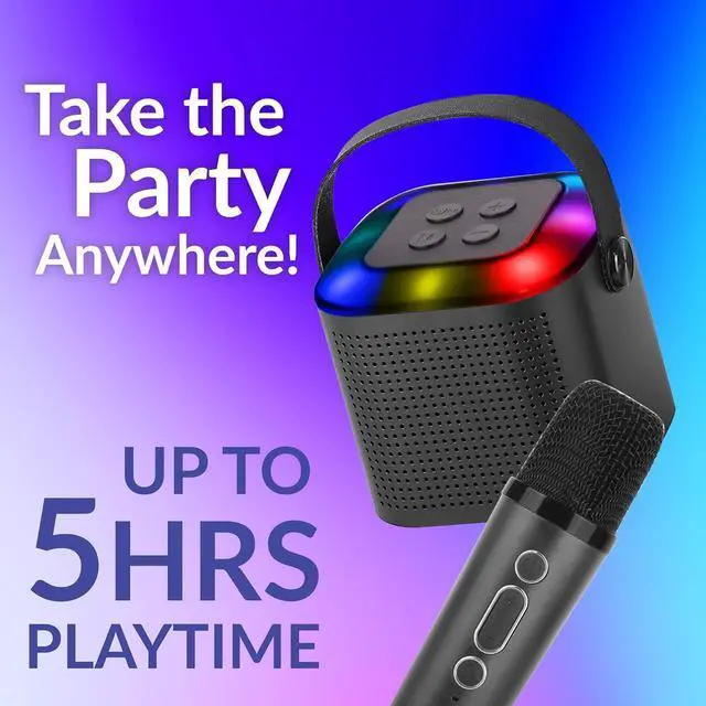 Alt view image 3 of 7 - IQ Sound Mini Karaoke Bluetooth Speaker, Wireless Mic, Voice Effects Colorful Lights, Black IQ-808K