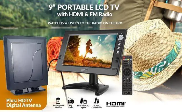 Alt view image 10 of 14 - Supersonic SC-599 Portable 9 LCD TV Digital Tuner Plus HDTV Digital Indoor Antenna AC / DC Compatible, DC Cord Included