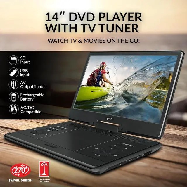 Alt view image 4 of 14 - Supersonic SC-2514, 14" Portable DVD Player with Built-in Hybrid TV Tuners, AC/DC, LED SC-2514