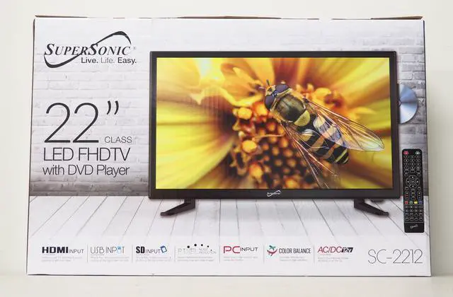 Alt view image 8 of 10 - SuperSonic 22"  SC-2212 1080p LED Widescreen HDTV Built-in DVD Player with HDMI Input, AC/DC Compatible for RVs