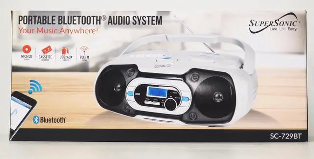 Alt view image 13 of 15 - Supersonic SC-729BT  Bluetooth Compatible Portable MP3/CD Cassette FM Radio Boombox