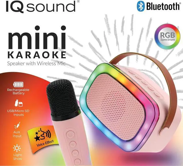 Alt view image 7 of 7 - Supersonic Mini Karaoke Bluetooth Speaker with Wireless Microphone IQ-908K Pink