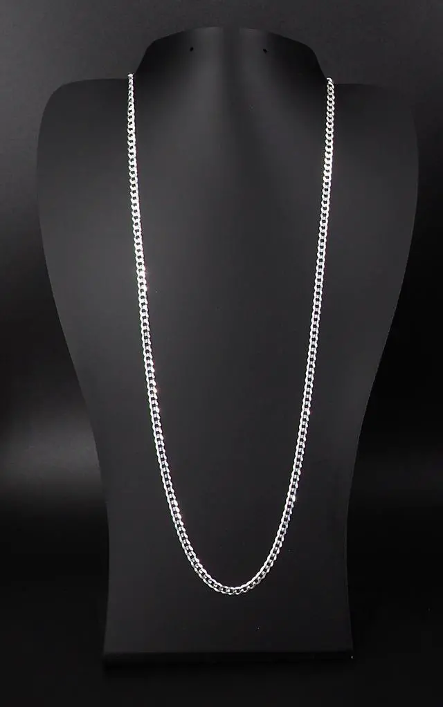 Alt view image 4 of 7 - Solid 925 Sterling Silver Italian 3.7mm Flat 24 Curb Chain Necklace for Men Women CURB100-24