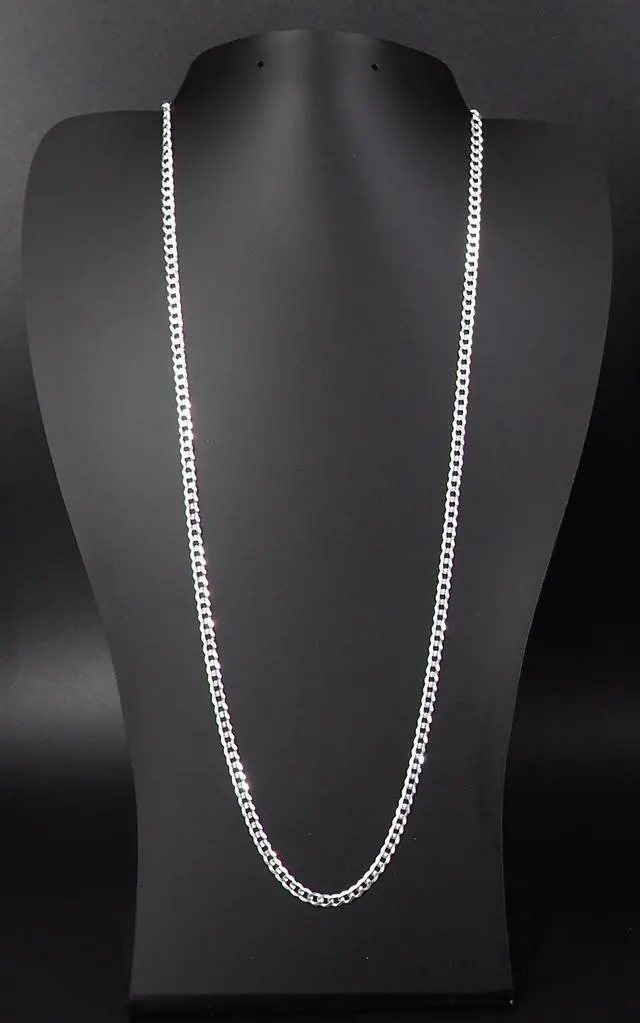 Alt view image 6 of 7 - Solid 925 Sterling Silver Italian 3.7mm Flat 24 Curb Chain Necklace for Men Women CURB100-24