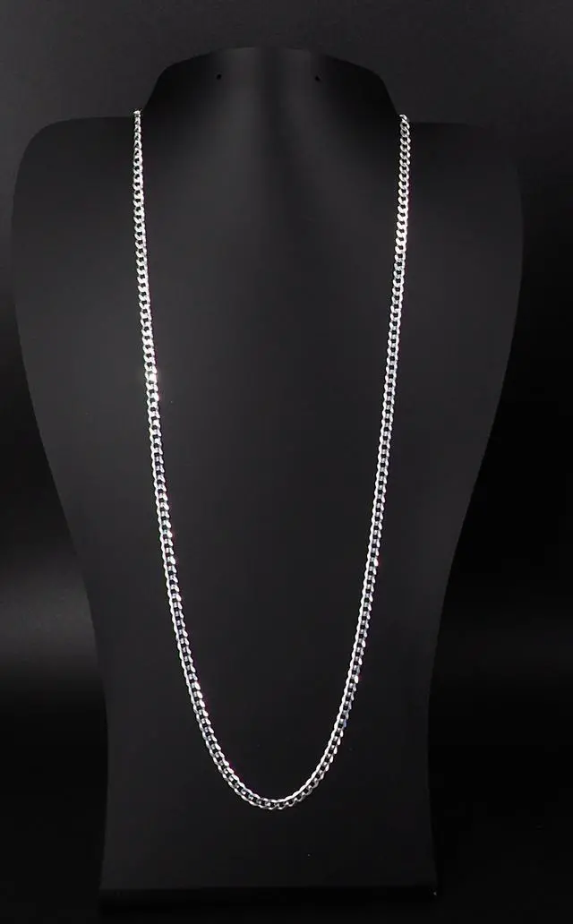 Alt view image 7 of 7 - Solid 925 Sterling Silver Italian 3.7mm Flat 24 Curb Chain Necklace for Men Women CURB100-24