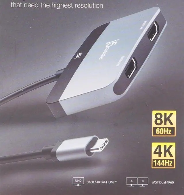 Alt view image 7 of 7 - j5create 8K USB Type-C to Dual HDMI Display Adapter JCA465 NEW SEALED