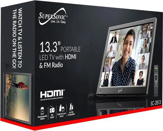 Alt view image 16 of 16 - Supersonic SC2813 13.3 inch Portable LED TV with HDMI & FM Radio