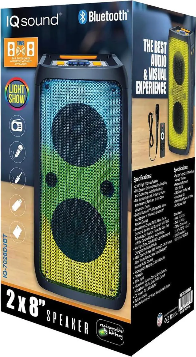 Alt view image 13 of 14 - SuperSonic IQ-7028DJBT 2 x 8" Portable Bluetooth Speaker with True Wireless Technology