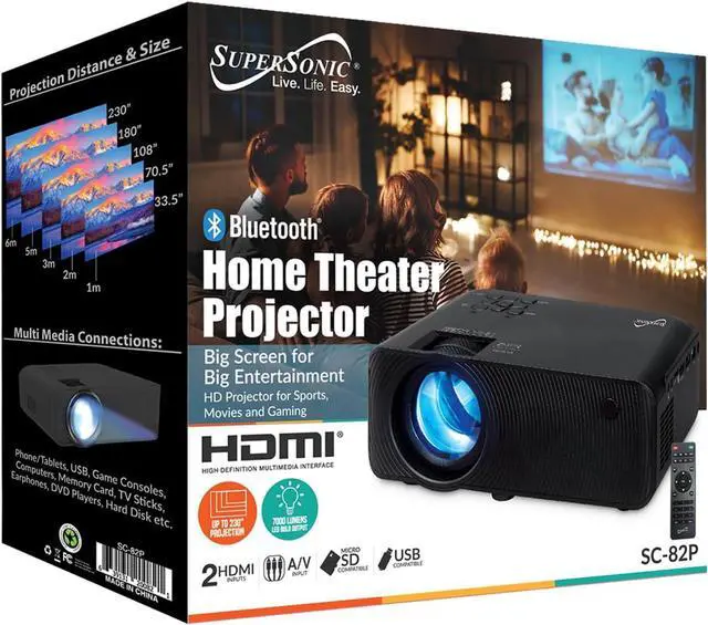 Alt view image 8 of 8 - Superesonic SC-82P Home Theater Projector with Bluetooth
