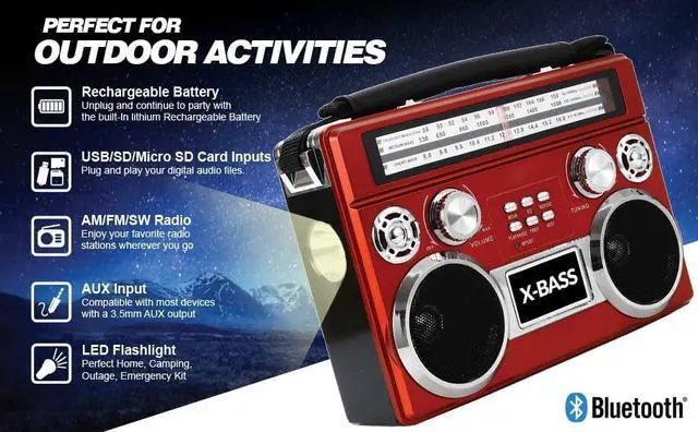 Alt view image 14 of 16 - Supersonic SC-1097BT Retro AM/FM/SW 3-Band Portable Radio /Bluetooth/Flash Light